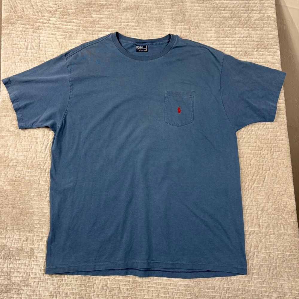 Vintage Polo Ralph Lauren Made in USA Pocket T-Shirt Blue Single Stitch XL